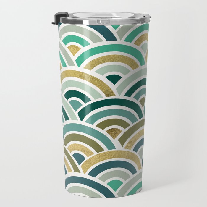 Japanese Seigaiha Wave â Mint & Gold Travel Mug Gallery Image 3