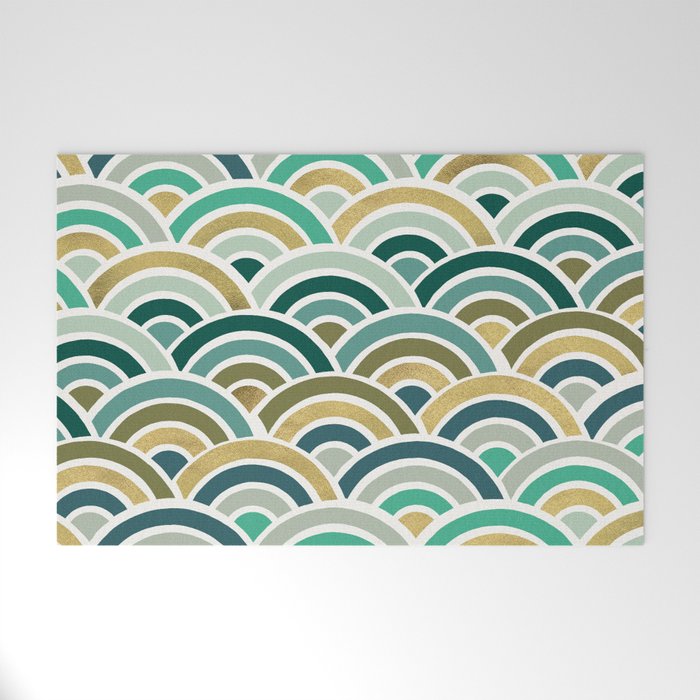 Japanese Seigaiha Wave â Mint & Gold Welcome Mat Gallery Image 1