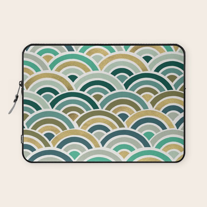 Japanese Seigaiha Wave â Mint & Gold Laptop Sleeve Gallery Image 1