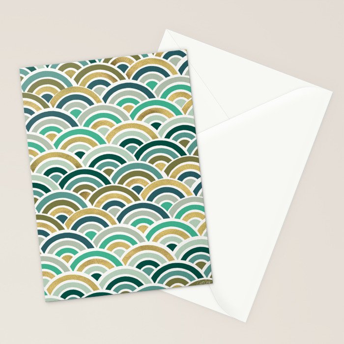 Japanese Seigaiha Wave â Mint & Gold Stationery Card Gallery Image 2