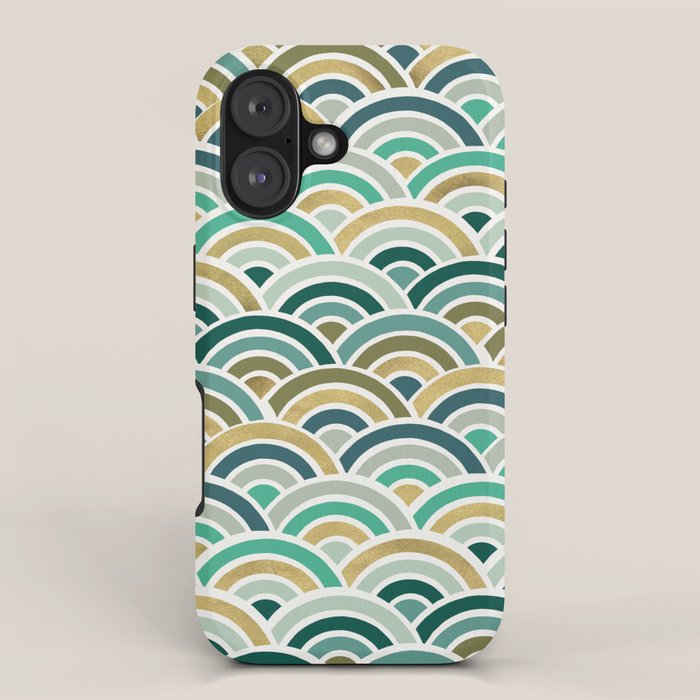 Japanese Seigaiha Wave â Mint & Gold iPhone Case Gallery Image 1