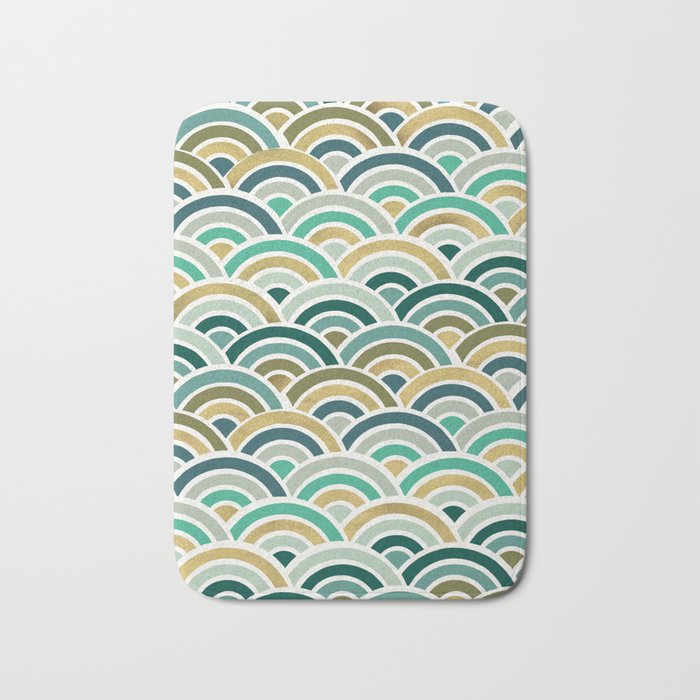 Japanese Seigaiha Wave â Mint & Gold Bath Mat Gallery Image 1