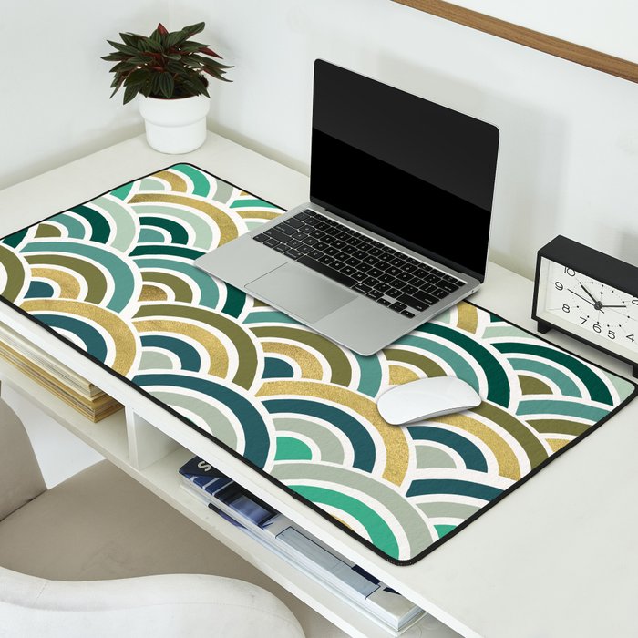 Japanese Seigaiha Wave â Mint & Gold Desk Mat Gallery Image 2