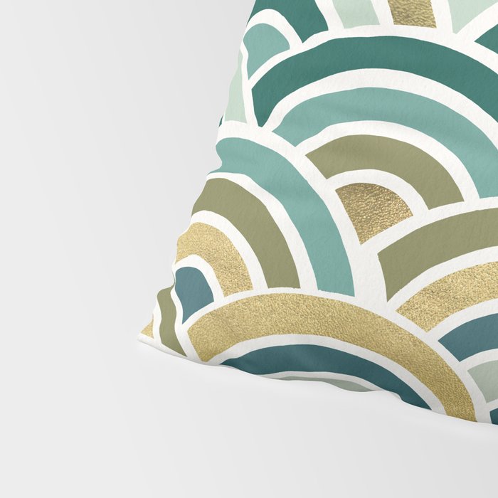 Japanese Seigaiha Wave â Mint & Gold Pillow Sham Gallery Image 4