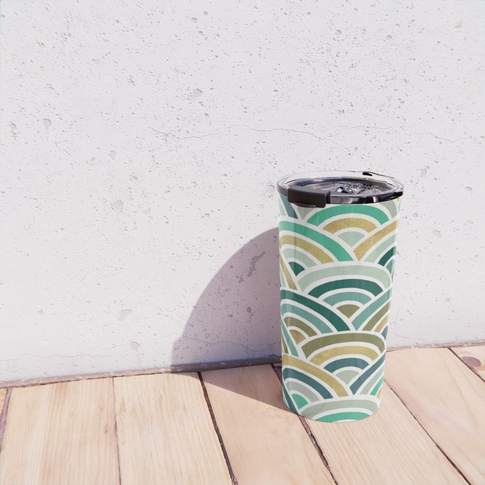 Japanese Seigaiha Wave â Mint & Gold Travel Mug Gallery Image 4