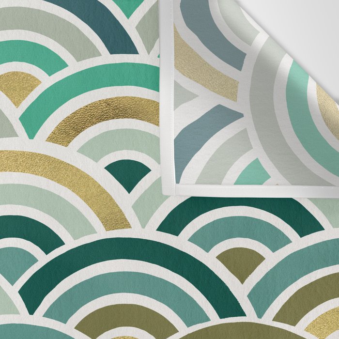 Japanese Seigaiha Wave â Mint & Gold Wall Tapestry Gallery Image 3