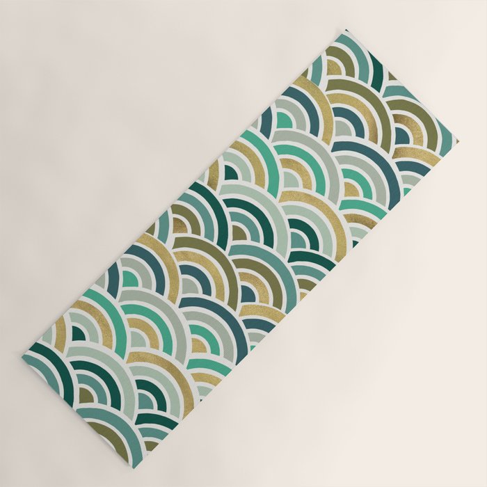Japanese Seigaiha Wave â Mint & Gold Yoga Mat Gallery Image 1
