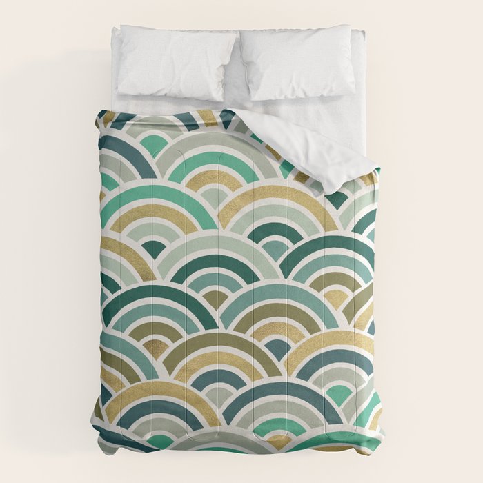 Japanese Seigaiha Wave â Mint & Gold Comforter Gallery Image 6