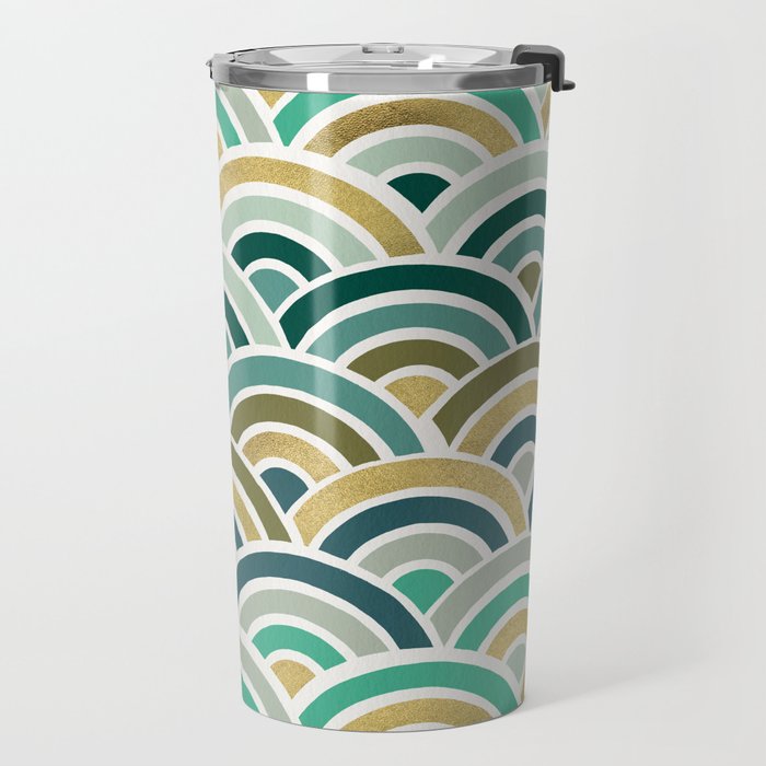Japanese Seigaiha Wave â Mint & Gold Travel Mug Gallery Image 2
