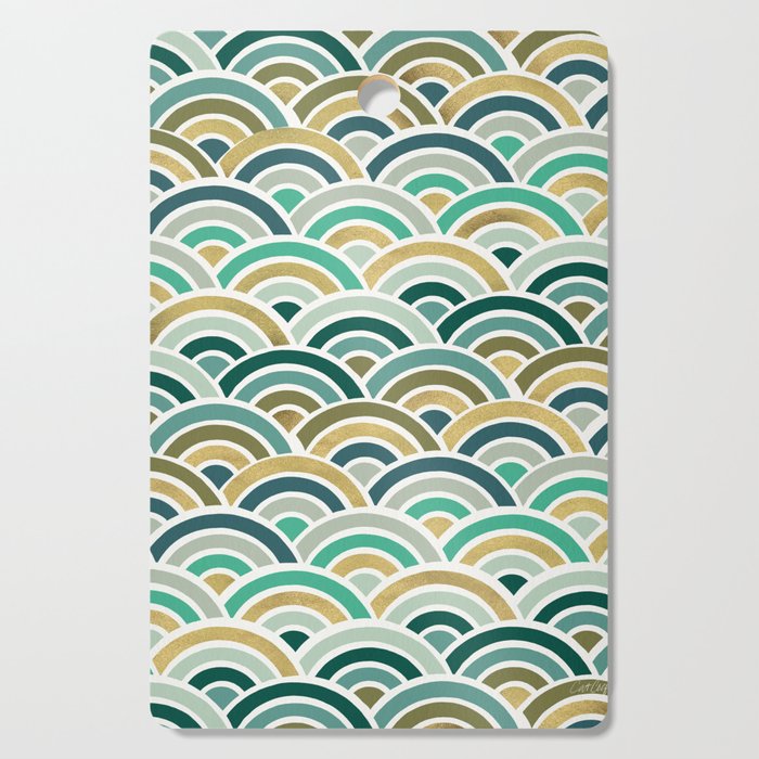 Japanese Seigaiha Wave â Mint & Gold Cutting Board Gallery Image 1