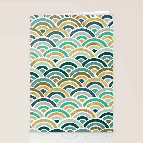 Japanese Seigaiha Wave â Mint & Gold Stationery Card Gallery Image 1