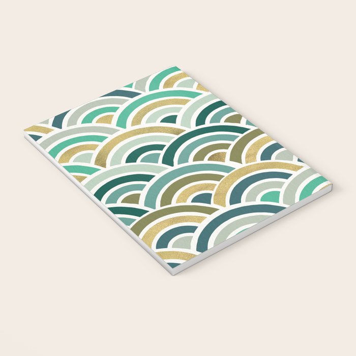 Japanese Seigaiha Wave â Mint & Gold Notebook Gallery Image 3