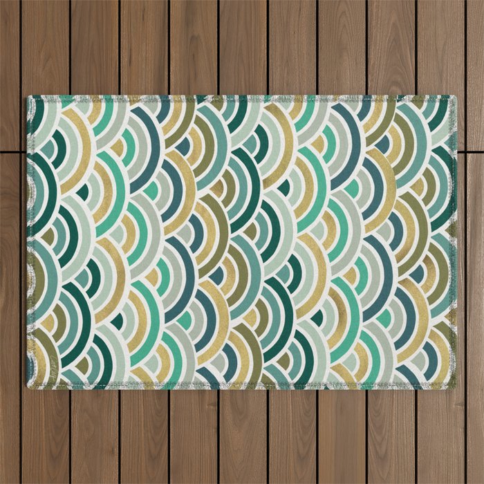 Japanese Seigaiha Wave â Mint & Gold Outdoor Rug Gallery Image 1
