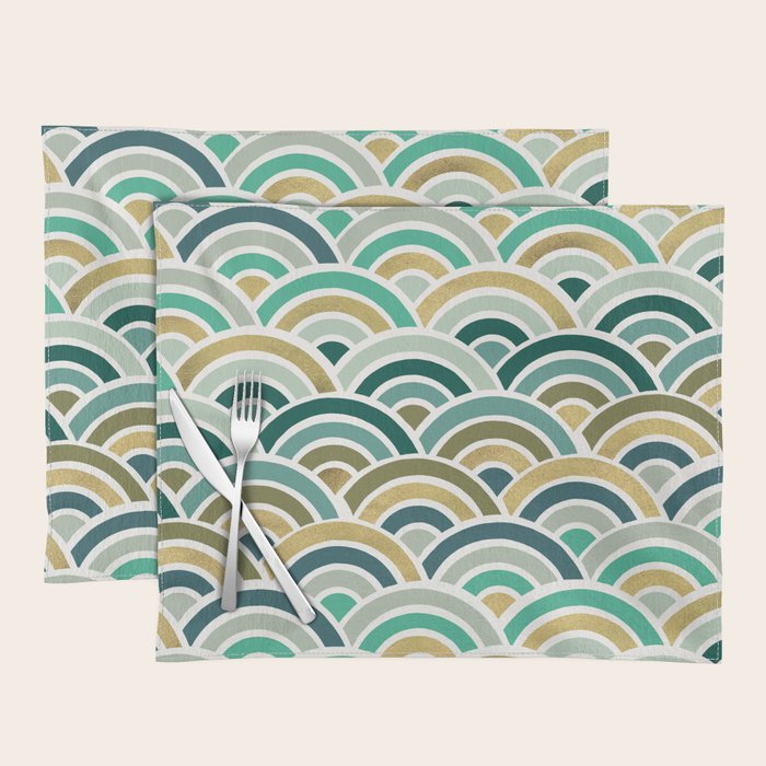 Japanese Seigaiha Wave â Mint & Gold Placemat Gallery Image 1