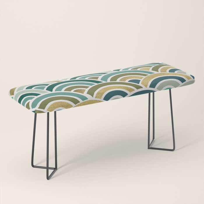 Japanese Seigaiha Wave â Mint & Gold Bench Gallery Image 1
