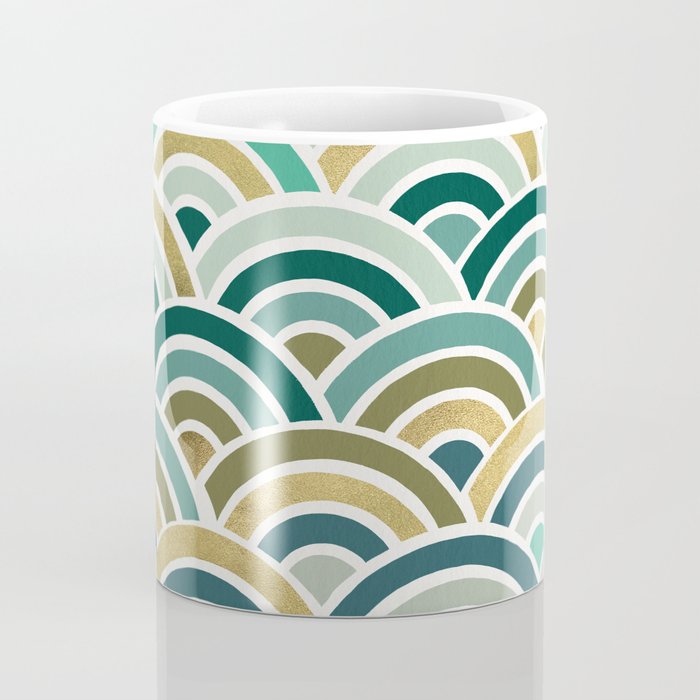 Japanese Seigaiha Wave â Mint & Gold Coffee Mug Gallery Image 4