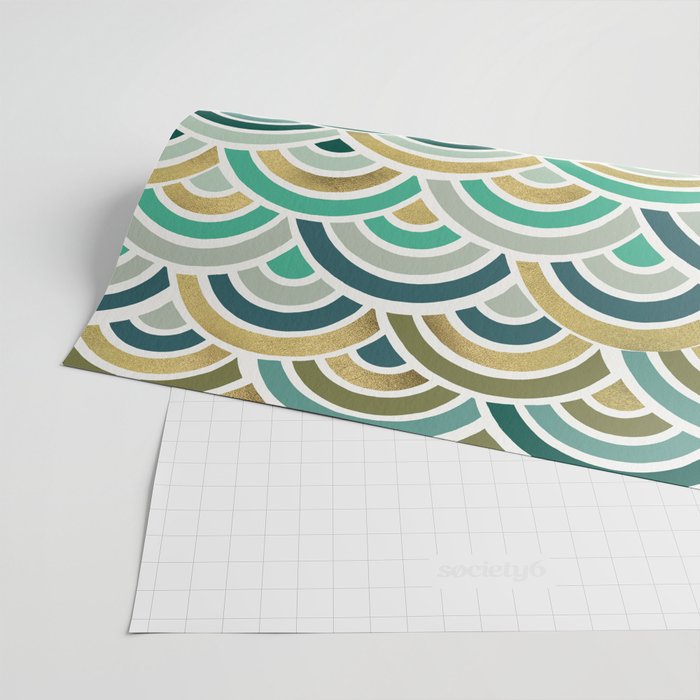 Japanese Seigaiha Wave â Mint & Gold Wrapping Paper Gallery Image 2