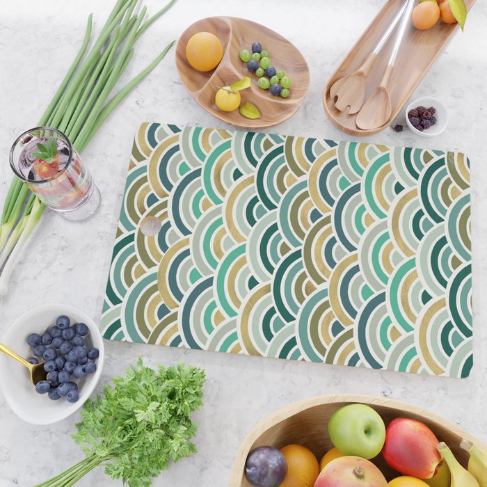 Japanese Seigaiha Wave â Mint & Gold Cutting Board Gallery Image 2
