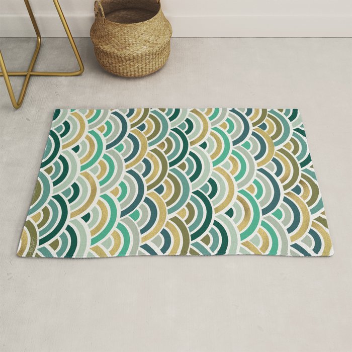 Japanese Seigaiha Wave â Mint & Gold Rug Gallery Image 1