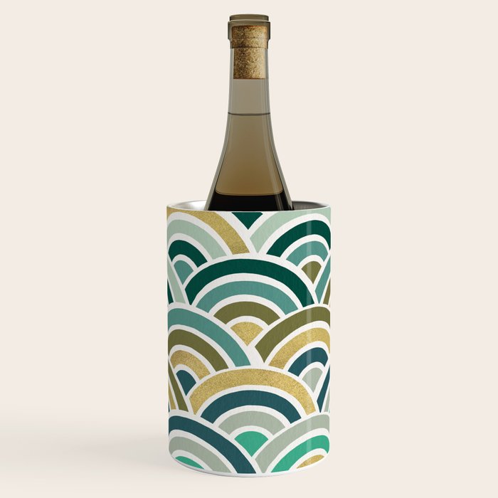 Japanese Seigaiha Wave â Mint & Gold Wine Chiller Gallery Image 3