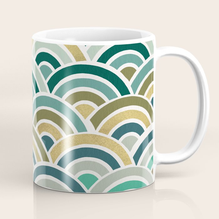 Japanese Seigaiha Wave â Mint & Gold Coffee Mug Gallery Image 1