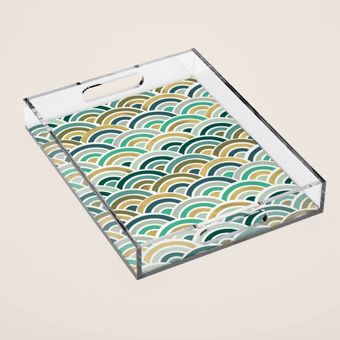 Japanese Seigaiha Wave â Mint & Gold Acrylic Tray Gallery Image 1