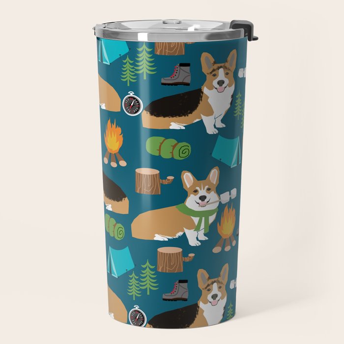 Corgi camping marshmallow roasting corgis outdoors nature dog lovers Travel Mug Gallery Image 2