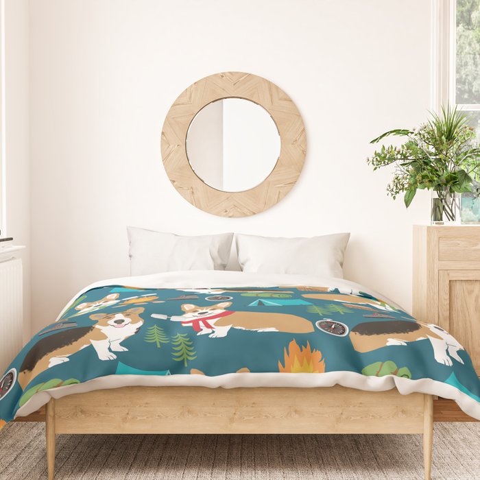 Corgi camping marshmallow roasting corgis outdoors nature dog lovers Duvet Cover Gallery Image 3
