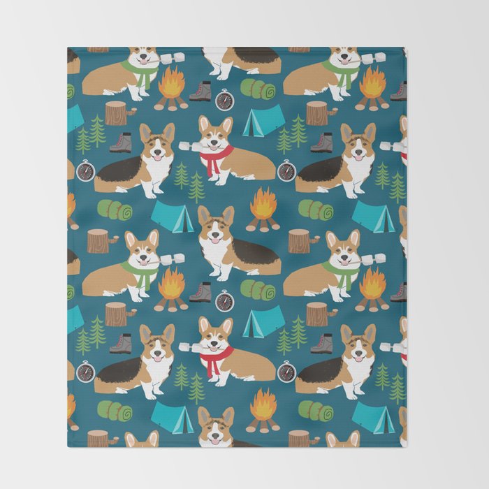 Corgi camping marshmallow roasting corgis outdoors nature dog lovers Throw Blanket Gallery Image 2