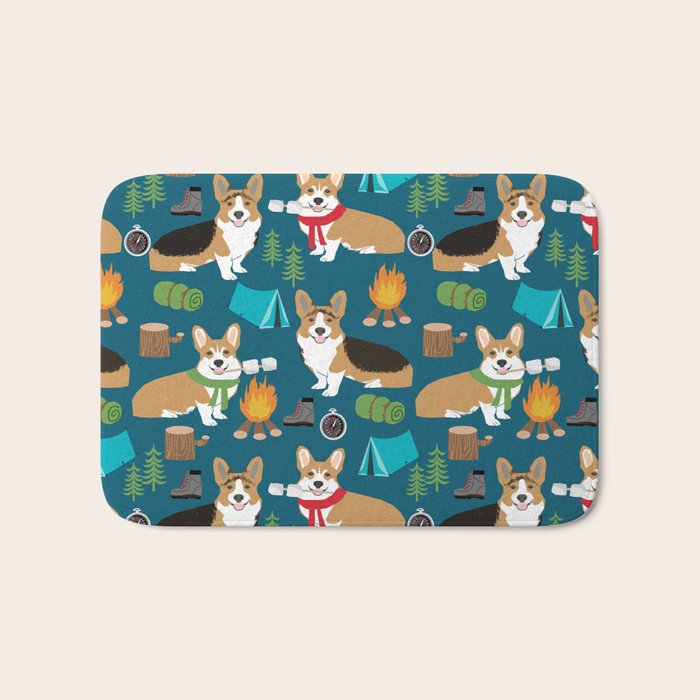 Corgi camping marshmallow roasting corgis outdoors nature dog lovers Bath Mat Gallery Image 1