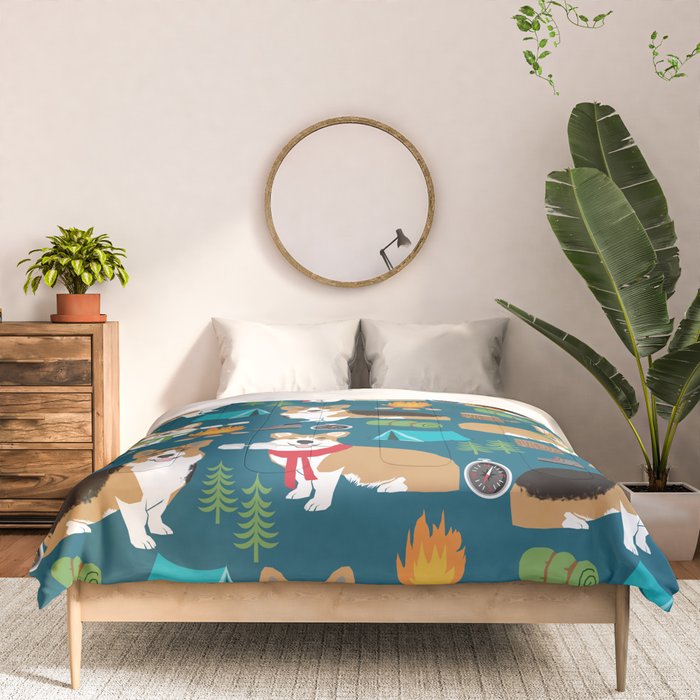 Corgi camping marshmallow roasting corgis outdoors nature dog lovers Comforter Gallery Image 3