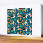 Corgi camping marshmallow roasting corgis outdoors nature dog lovers Wall Mural Gallery Image 2