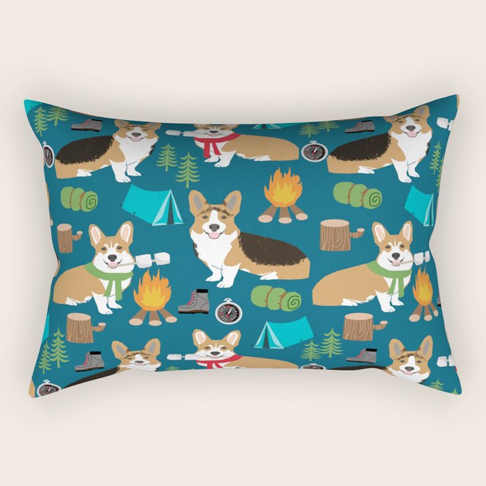 Corgi camping marshmallow roasting corgis outdoors nature dog lovers Rectangular Pillow Gallery Image 1