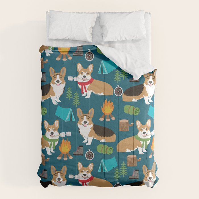 Corgi camping marshmallow roasting corgis outdoors nature dog lovers Comforter Gallery Image 6