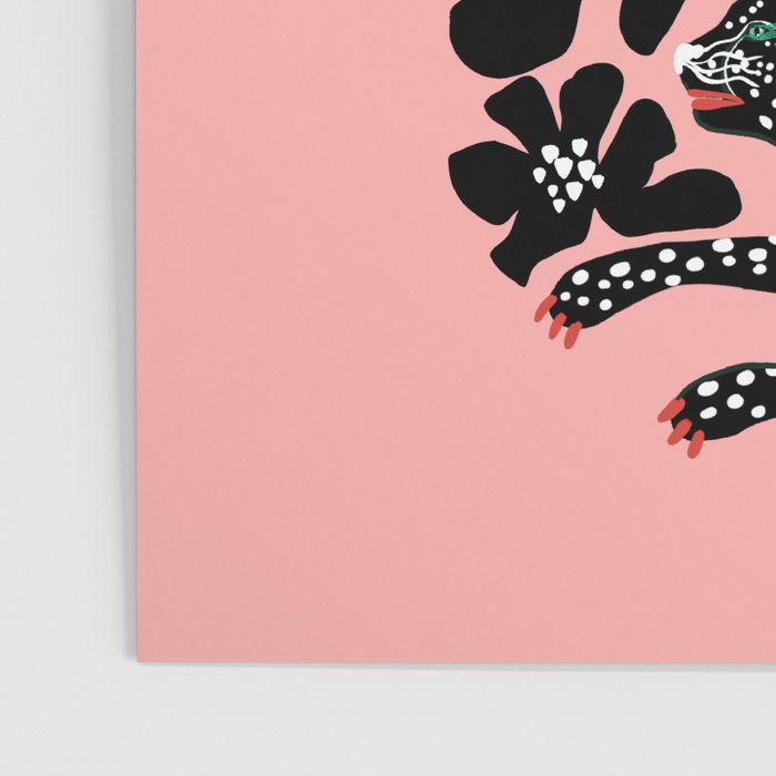 Bold Leopard Art Print on Pink with Floral Accents - Modern Animal Wall Art Poster Gallery Image 3