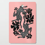 Bold Leopard Art Print on Pink with Floral Accents - Modern Animal Wall Art Cutting Board Gallery Image 1