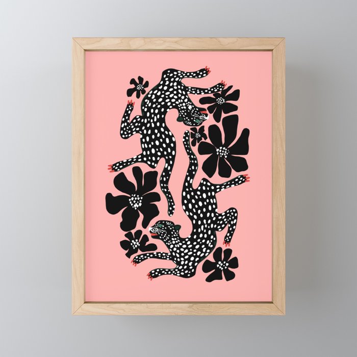 Bold Leopard Art Print on Pink with Floral Accents - Modern Animal Wall Art Mini Art Print Gallery Image 1