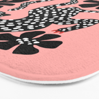 Bold Leopard Art Print on Pink with Floral Accents - Modern Animal Wall Art Bath Mat Gallery Image 3