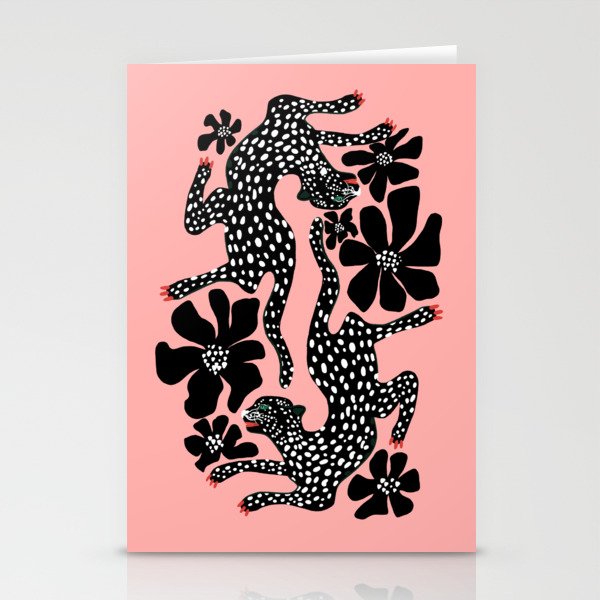 Bold Leopard Art Print on Pink with Floral Accents - Modern Animal Wall Art Stationery Card Gallery Image 2