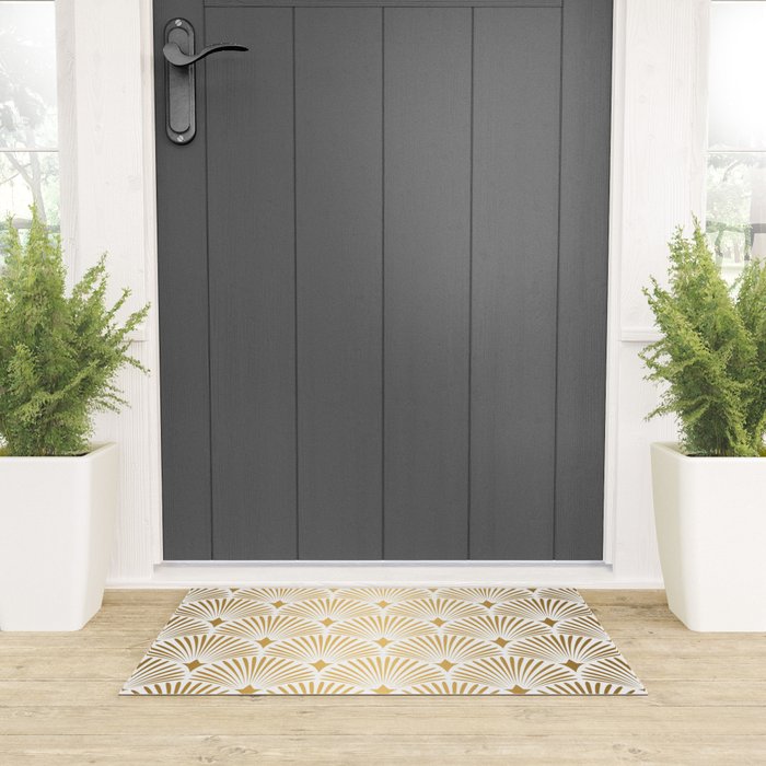 Art Deco Gold & White Gatsby Pattern Welcome Mat Gallery Image 3