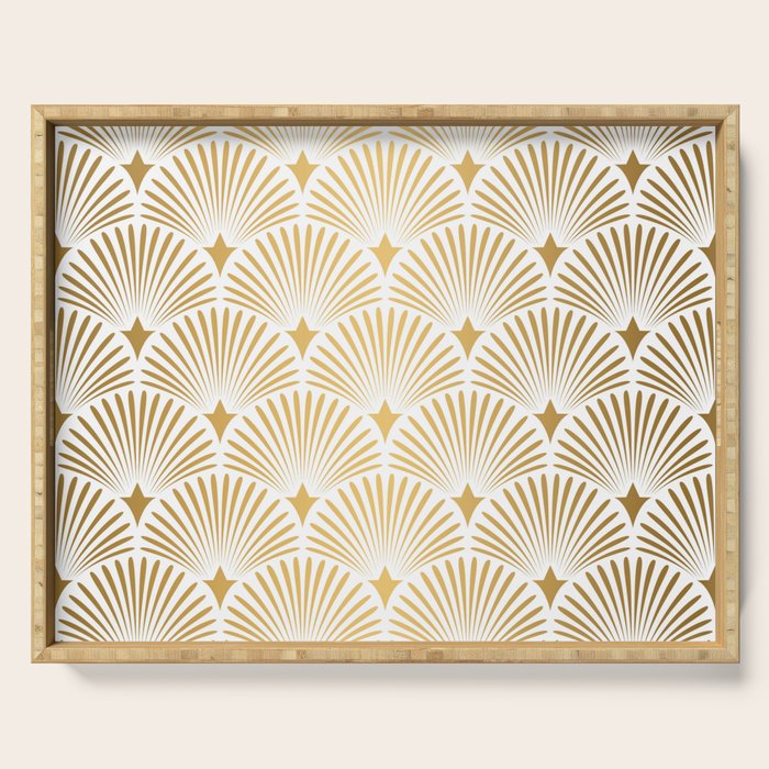 Art Deco Gold & White Gatsby Pattern Serving Tray Gallery Image 1