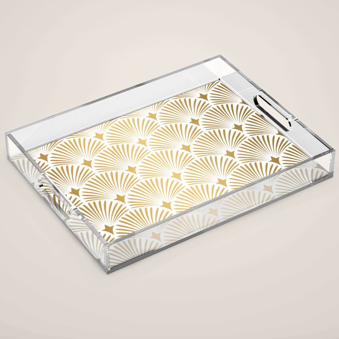 Art Deco Gold & White Gatsby Pattern Acrylic Tray Gallery Image 1