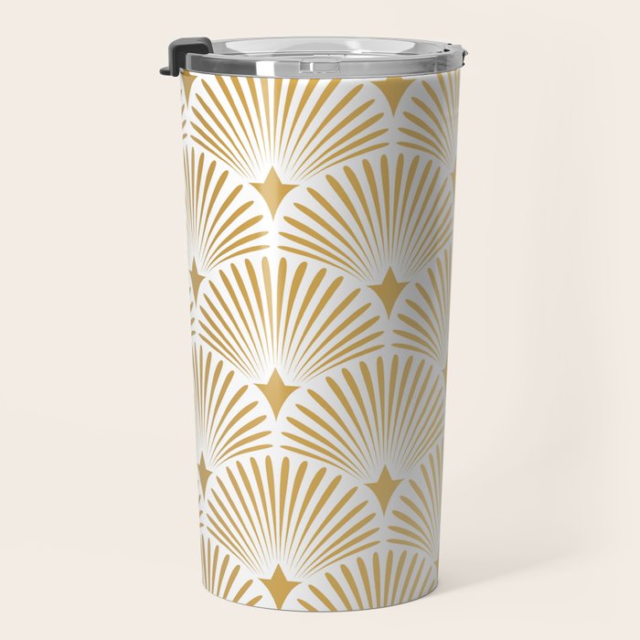 Art Deco Gold & White Gatsby Pattern Travel Mug Gallery Image 3
