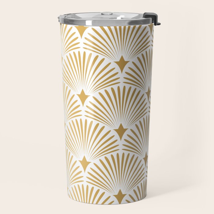 Art Deco Gold & White Gatsby Pattern Travel Mug Gallery Image 2