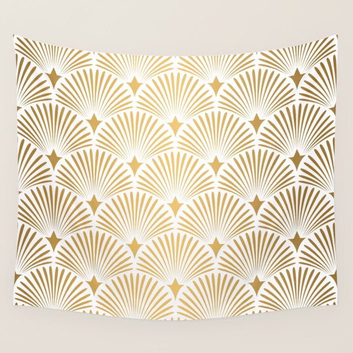Art Deco Gold & White Gatsby Pattern Wall Tapestry Gallery Image 4