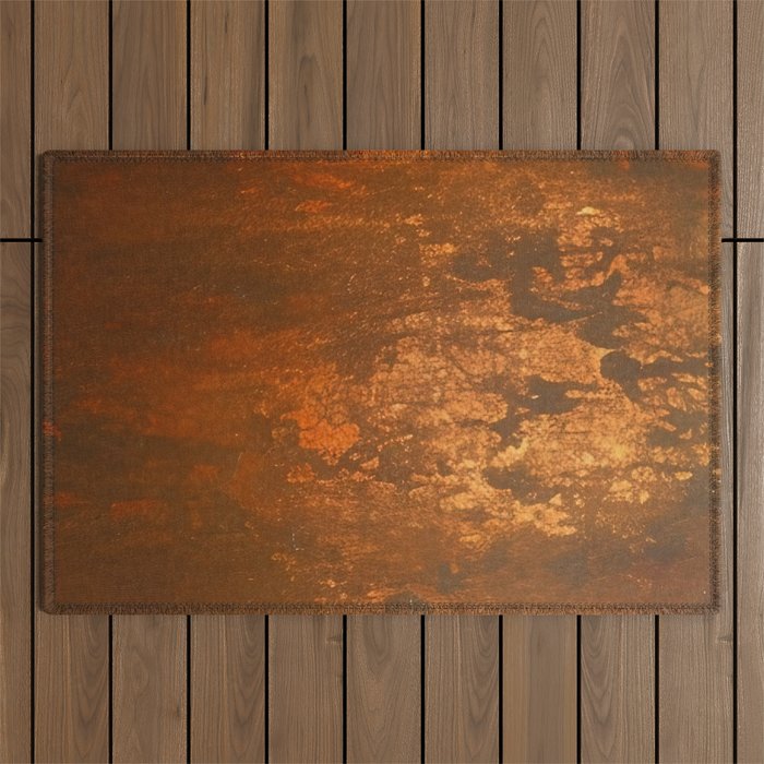 Earthy Rust Copper and Bronze Japandi Art Outdoor Rug Gallery Image 1