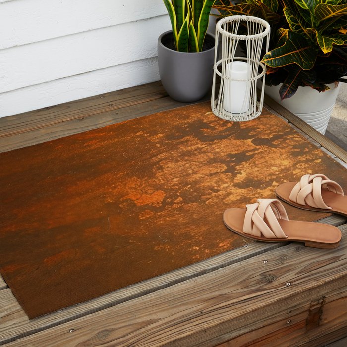 Earthy Rust Copper and Bronze Japandi Art Outdoor Rug Gallery Image 2