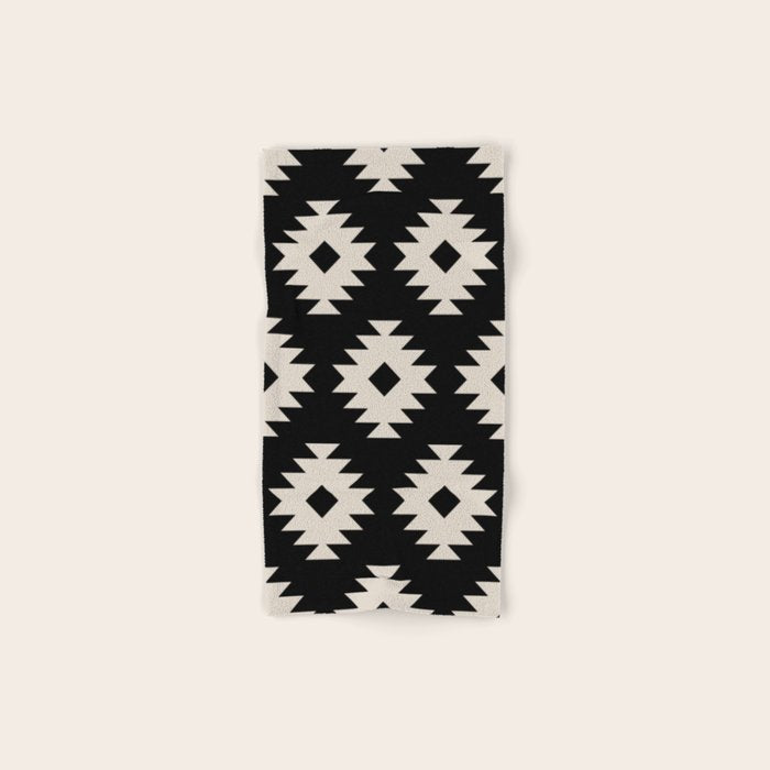 Southwestern Pattern 542 Black and Linen White Bath Towel Gallery Image 1