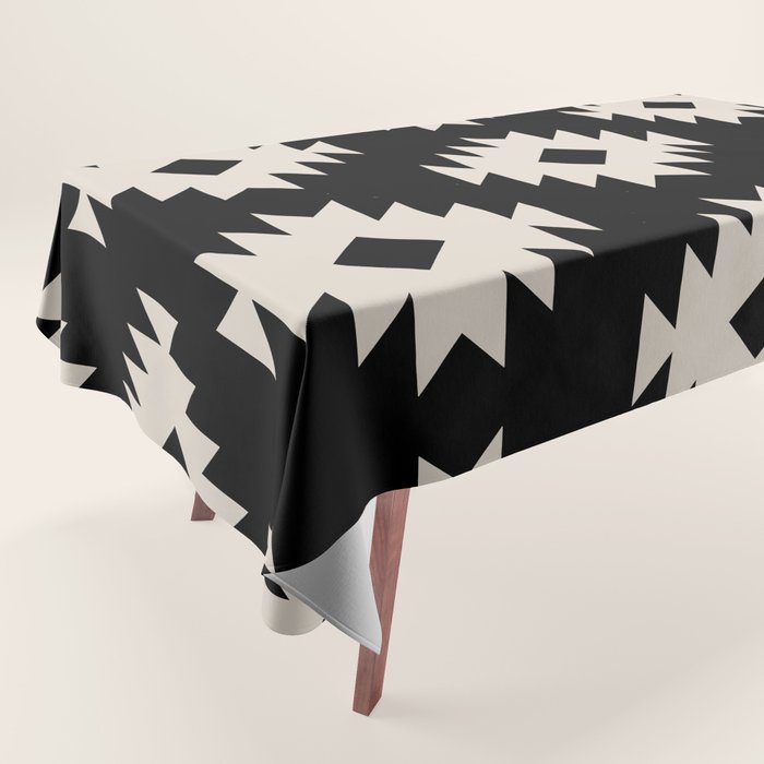 Southwestern Pattern 542 Black and Linen White Tablecloth Gallery Image 1