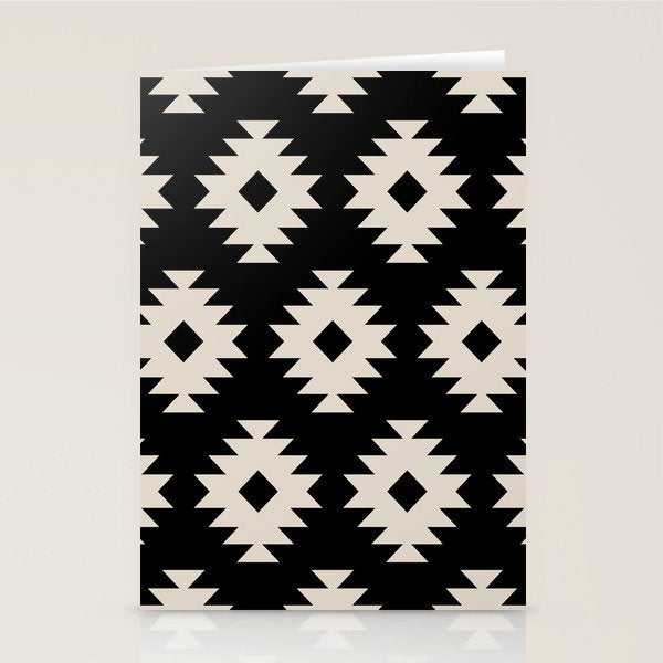 Southwestern Pattern 542 Black and Linen White Stationery Card Gallery Image 2